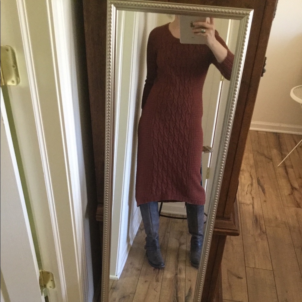 Sparrow Anthropologie Rust Midi Sweater Dress